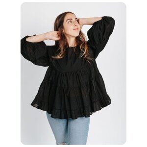 Tahlulah Black ¾ Puff Sleeve Tiered Babydoll Blouse sz S